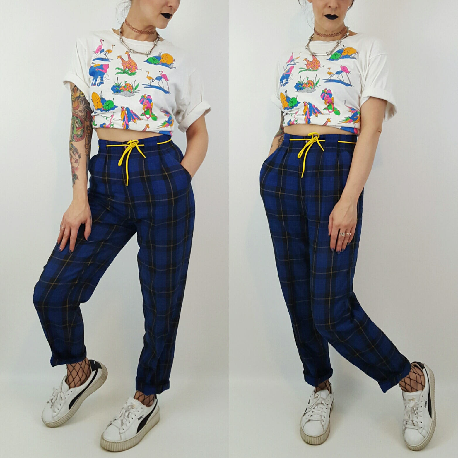 plaid tapered pants womens