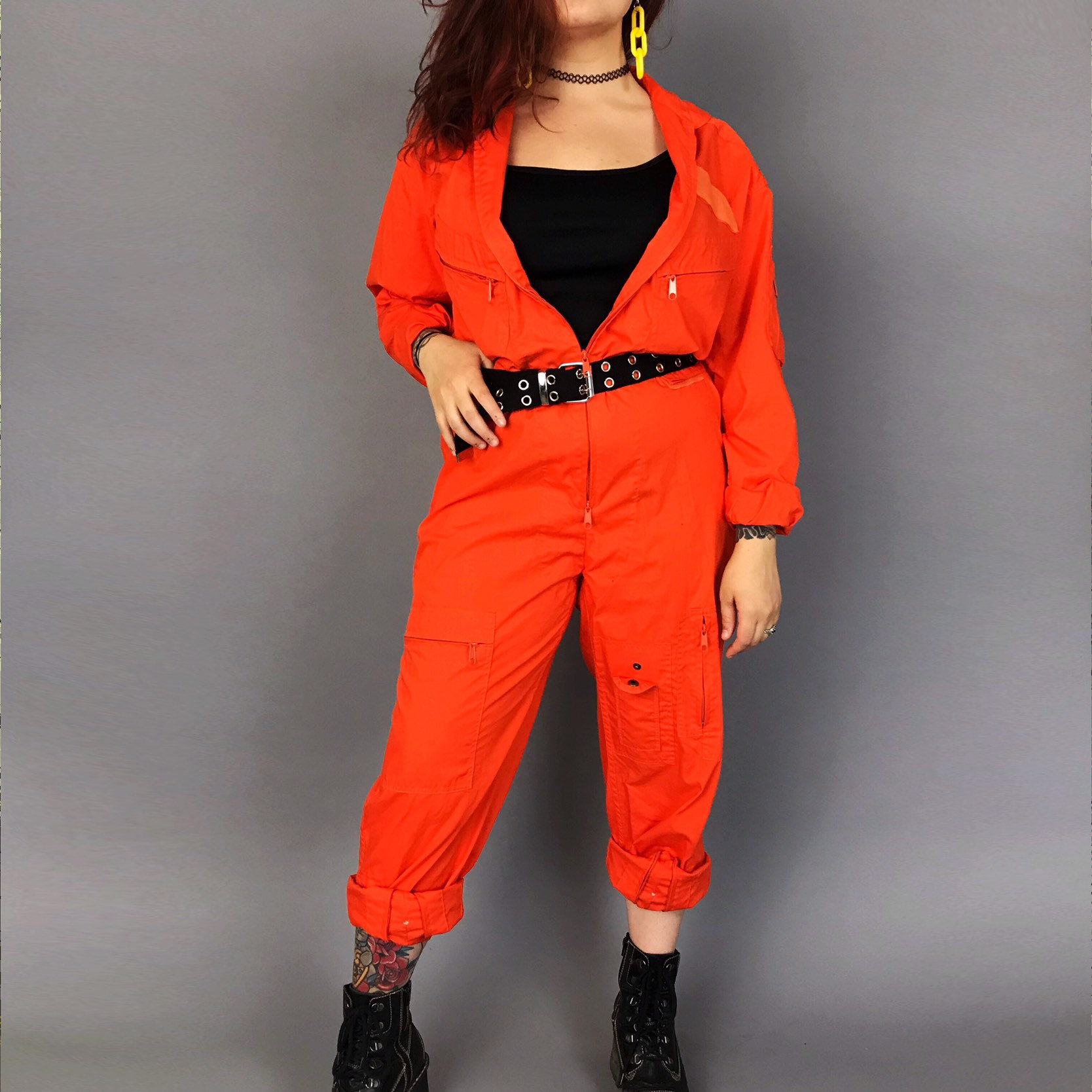 Orange One Piece Coveralls Flightsuit Pants Jumpsuit Medium Unisex 