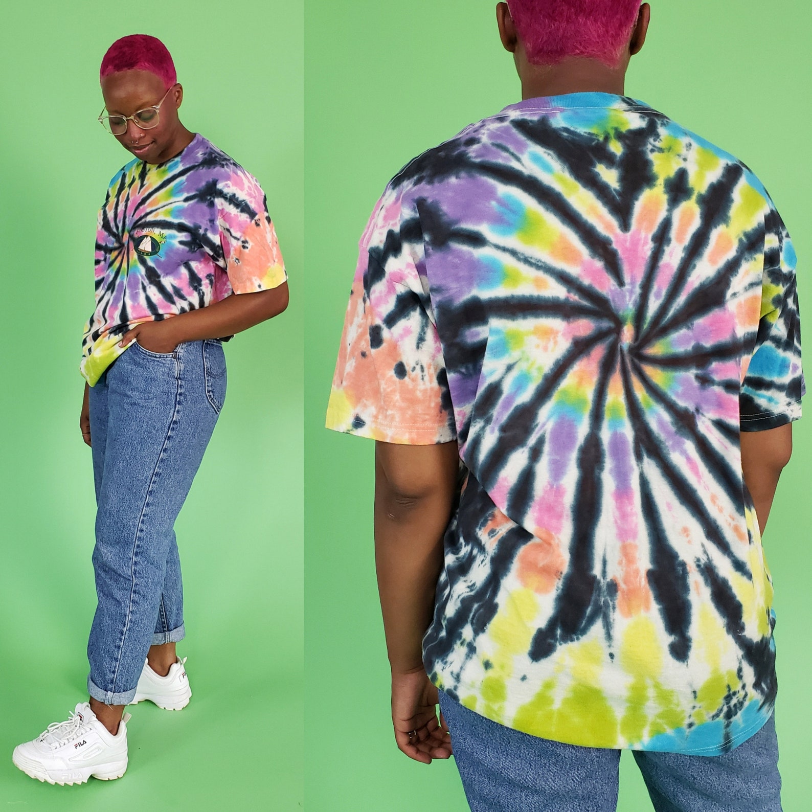 Rainbow Tiedye 90s Vintage Tshirt Tie Dyed Colorful 1990s Etsy