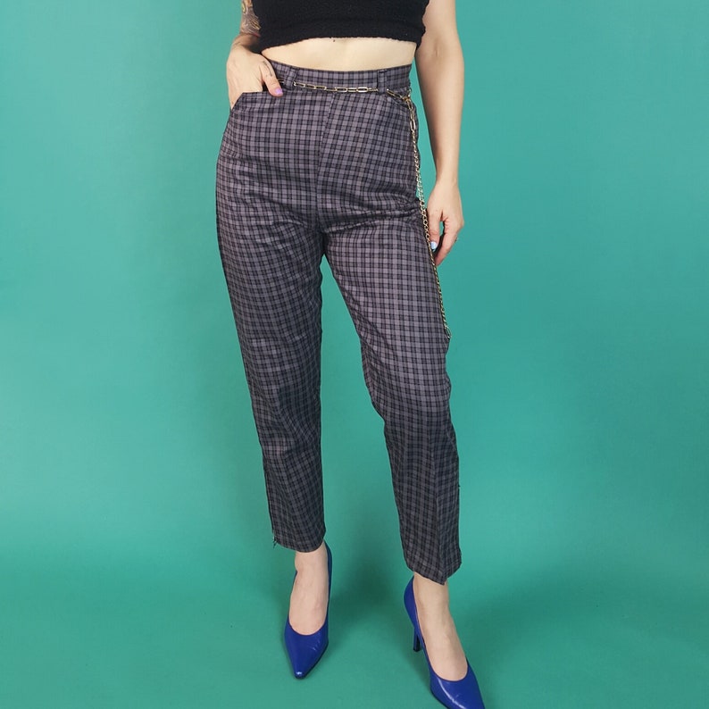plaid tapered pants womens