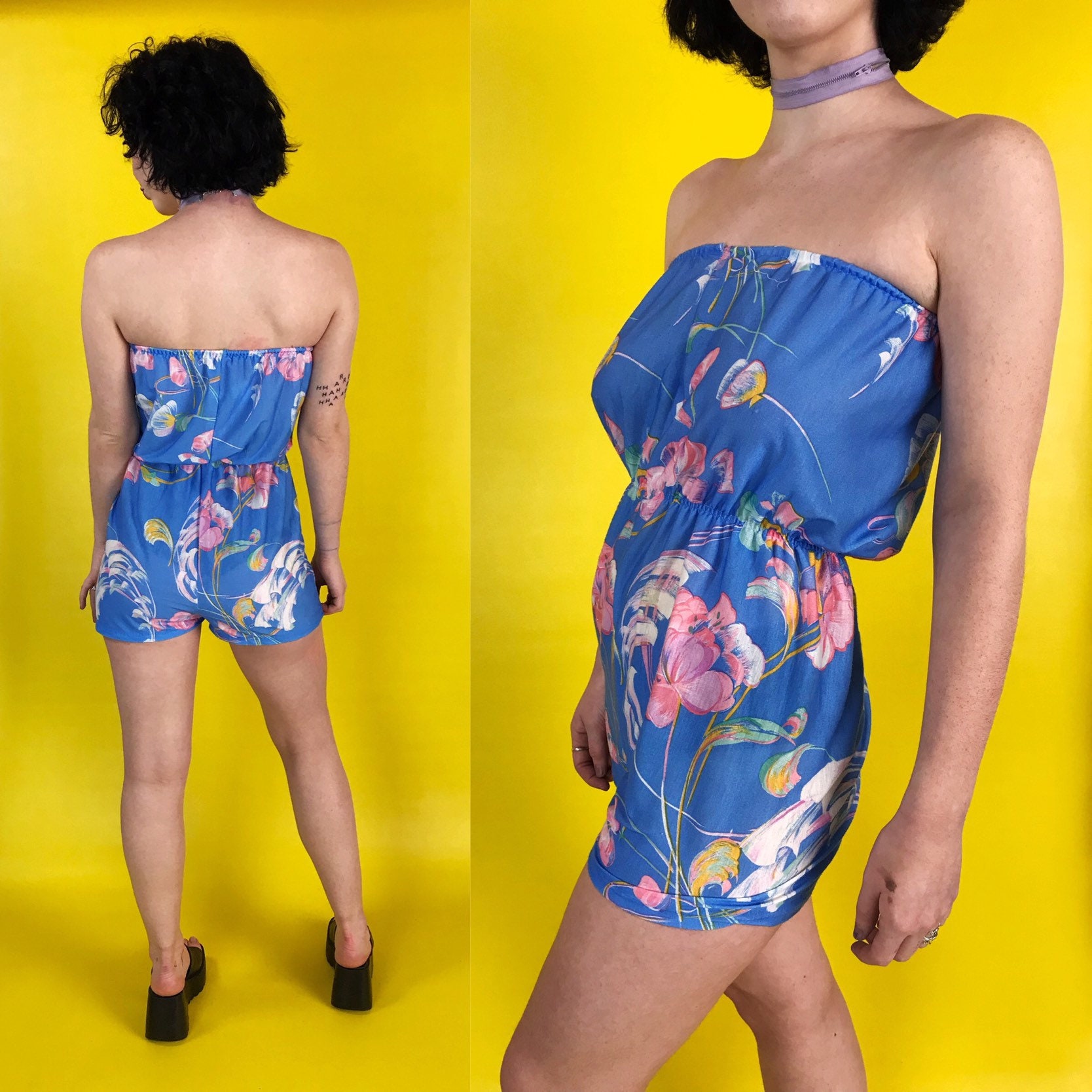 strapless cotton romper