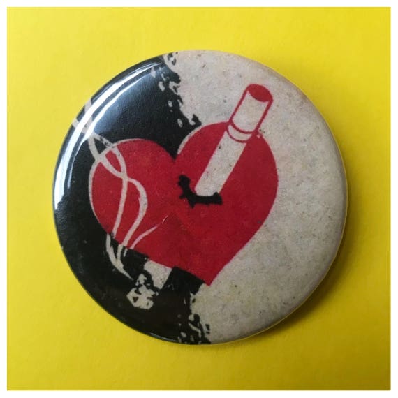 2.25" Pinback Button - Smoker Cigarette Ad Vintage Large Pinback Button - Red Wine Black Heart Smoker Button - Trendy Handmade BIG Button