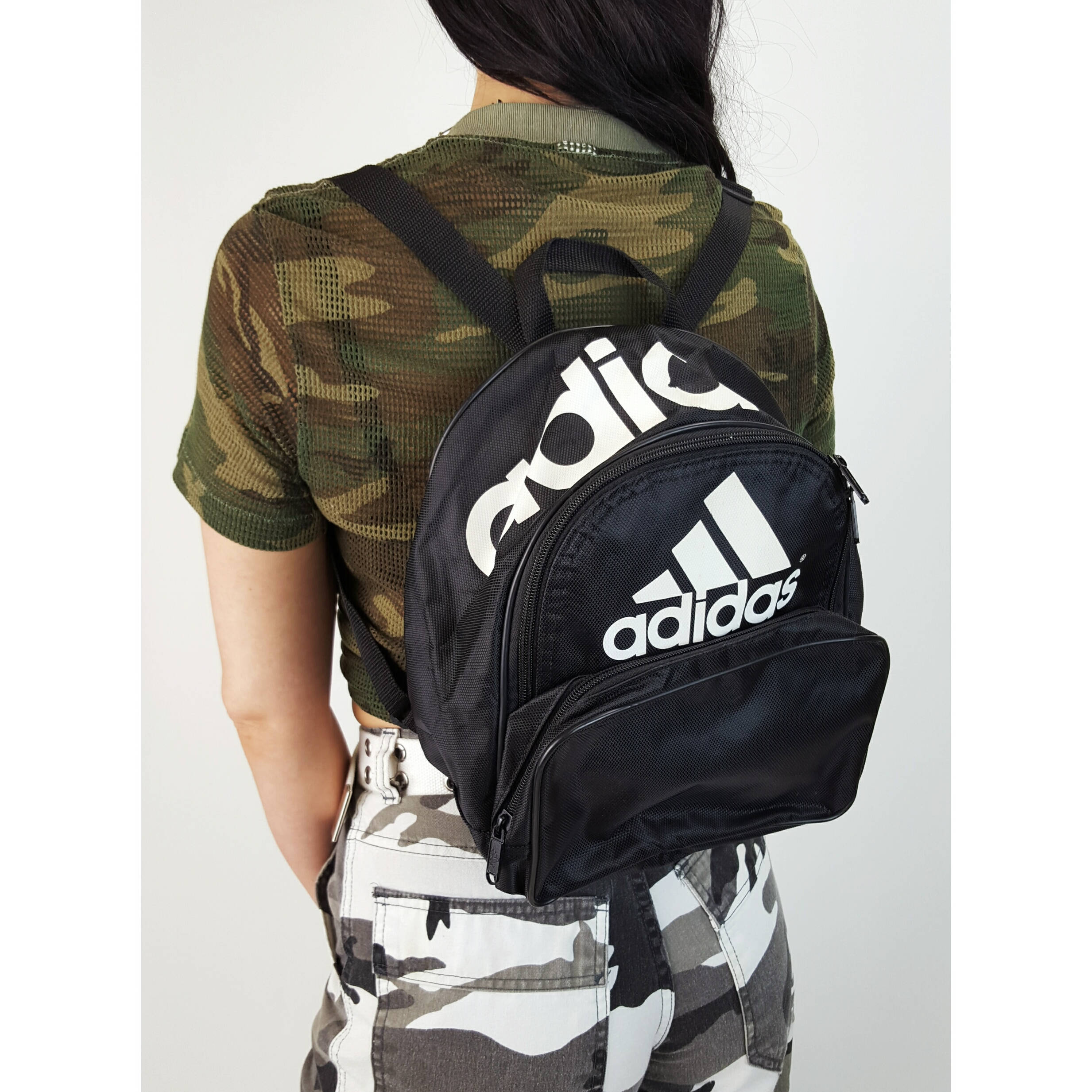 Adidas Black Mini Backpack - Small Health Goth Bookbag Satchel - Black and White Logo Branded ...