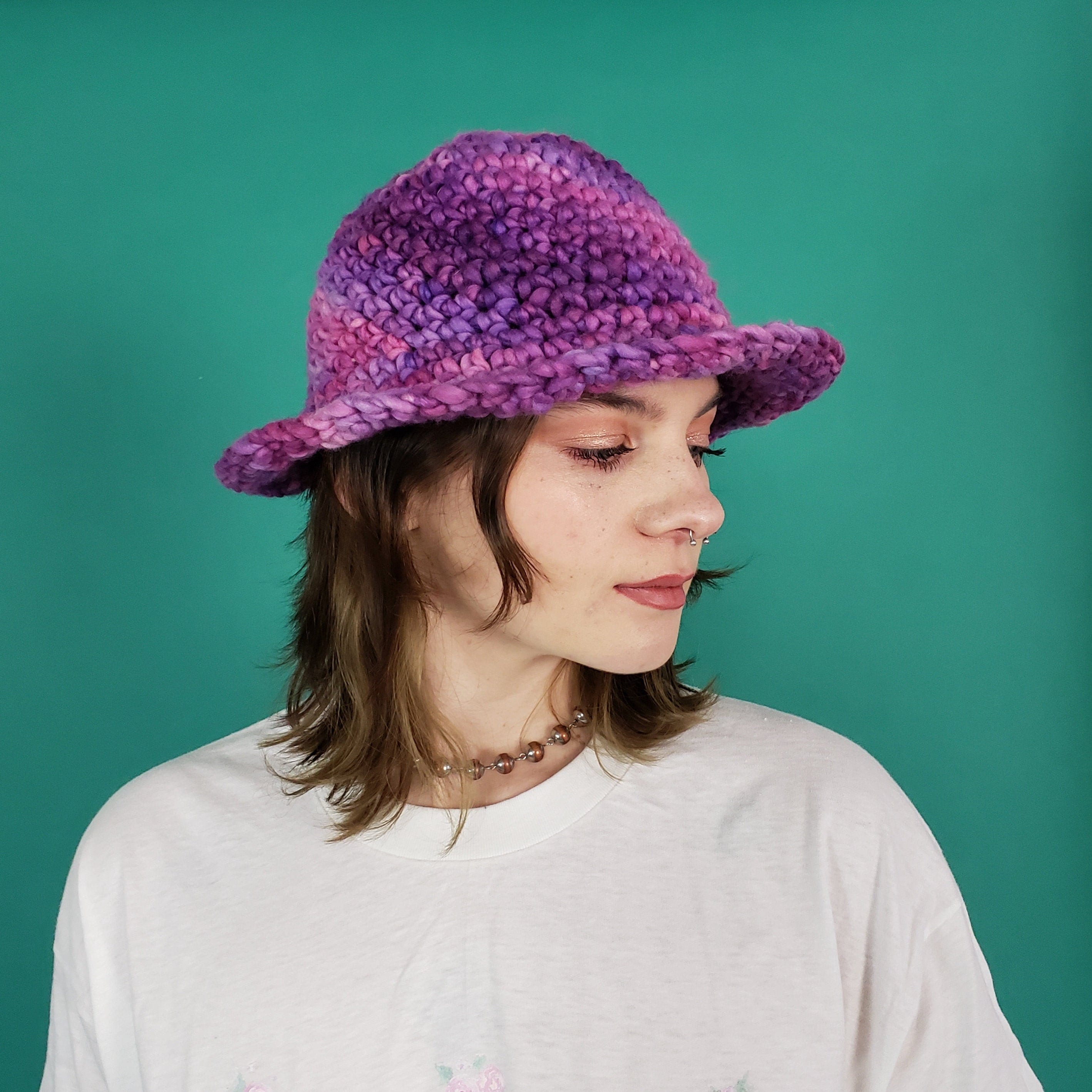 Purple Crochet Bucket Hat 