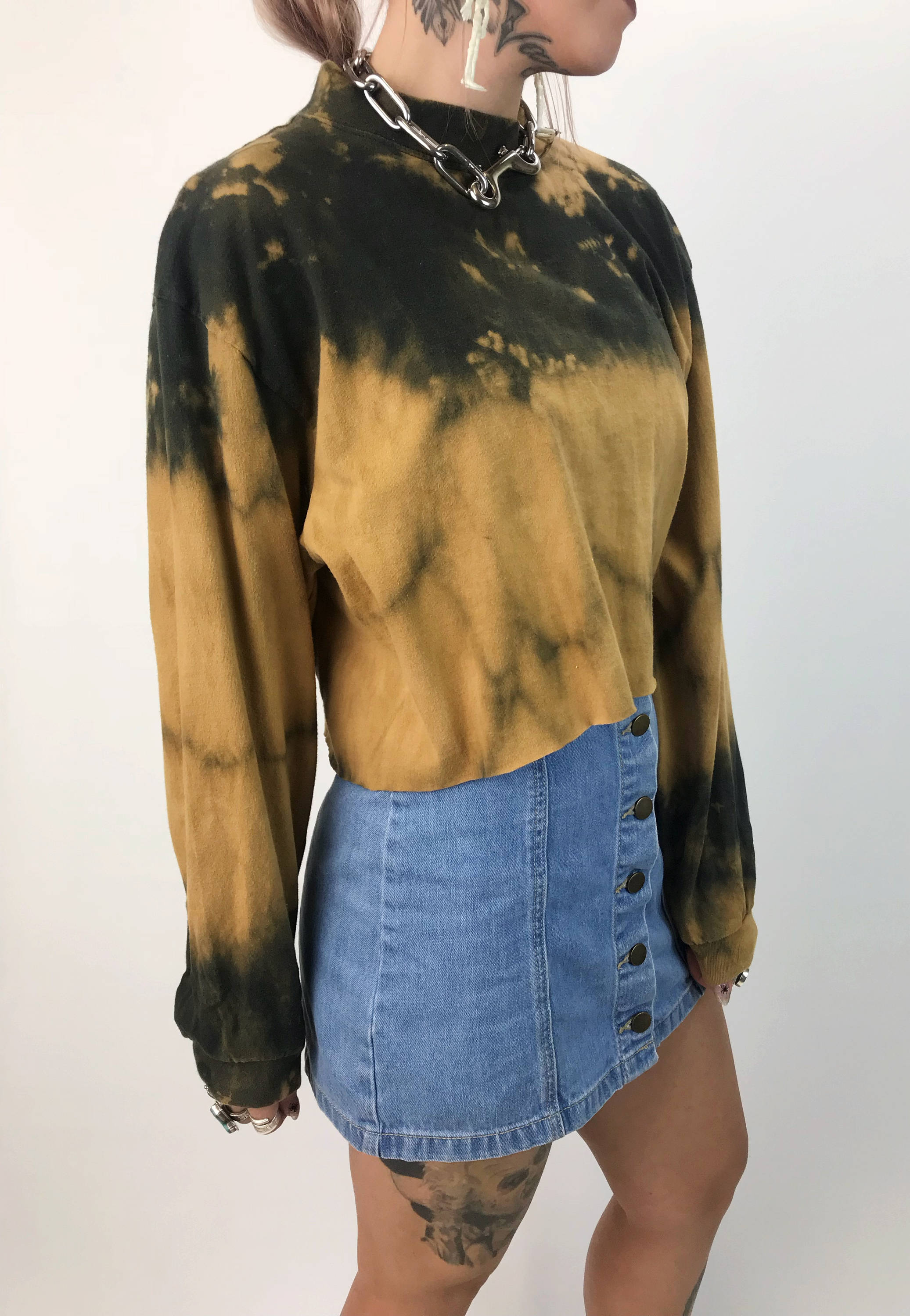 Download 90s Mock Neck Tie Dye Bleached Long Sleeve Cropped Tee ...