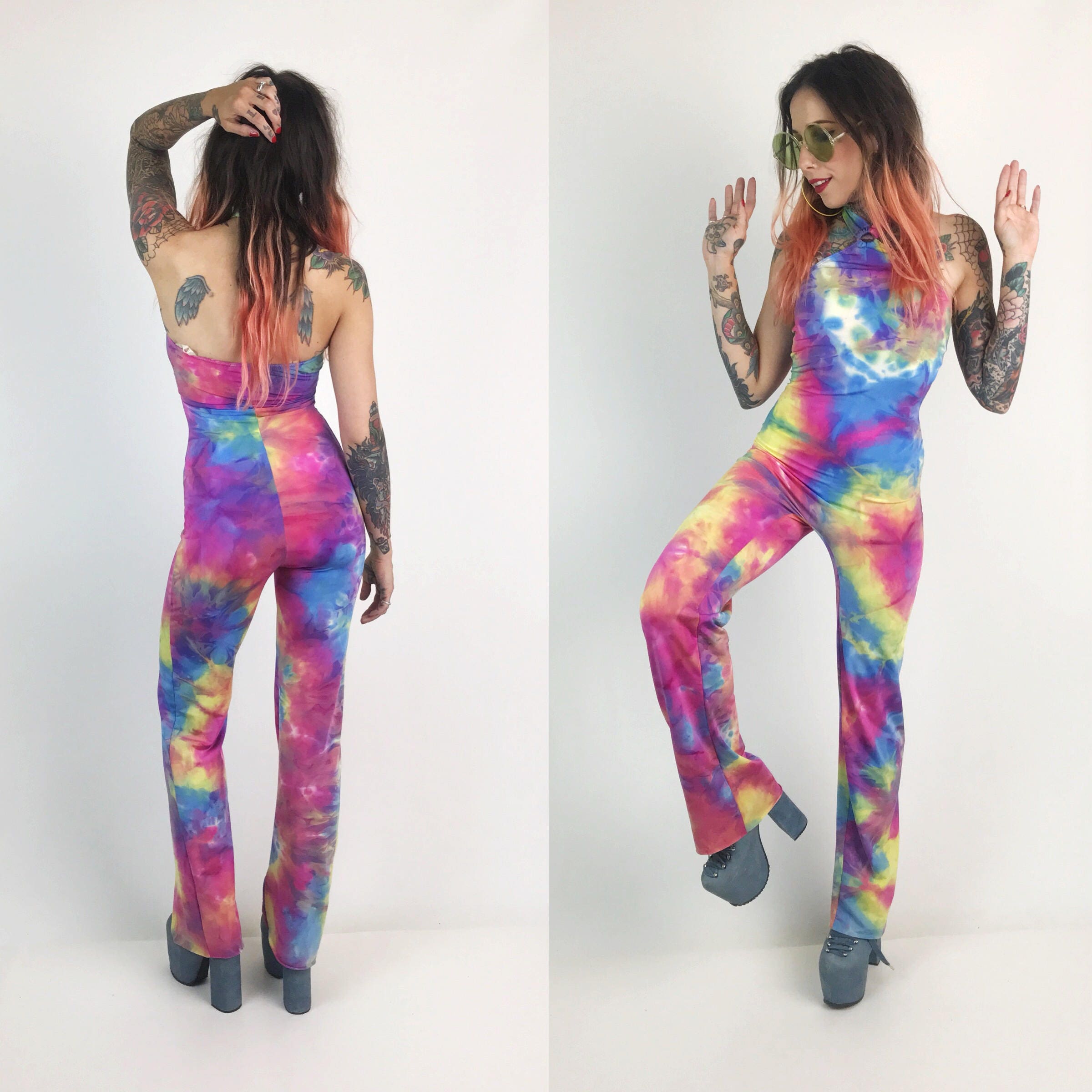 tie dye bell bottom jumpsuit