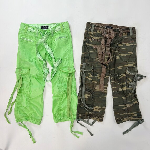 Y2K Vintage NEON Green Capri Cargo Pants - Multip… - image 9