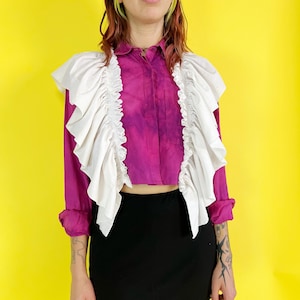 Vintage Upcycled Ruffle Cropped Shirt S/M - 1 of 1 Remade Vintage Crop Top - Funky Kawaii Girly Cropped Blouse - Unique Vintage Reworked
