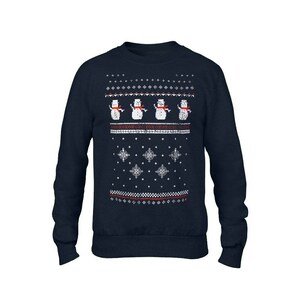 Unisex Christmas Snowman Sweater -Navy - Mens Womens Christmas Jumper, ugly sweater alternative