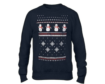 Unisex Christmas Snowman Sweater -navy Mens Womens Christmas