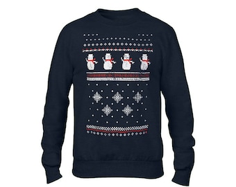 Unisex kerst sneeuwpop trui - Navy - Mens Womens kerst Jumper, lelijke trui alternatief