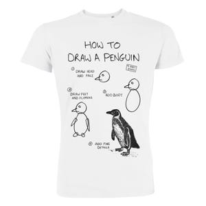 Mens How to Draw a Penguin - Organic Cotton T-shirt - Perfect alternative to a Christmas jumper/ugly xmas sweater. Funny T-shirt great gift