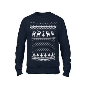 Mens / Festive / Christmas / Christmas Jumper style tee / Christmas T-shirt / Christmas tshirt / Reindeer / Long Sleeved / Gift for him Navy