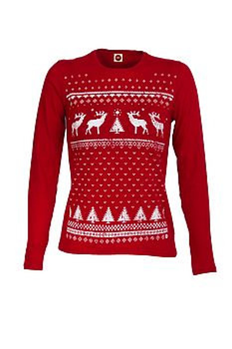 Womens Festive Christmas T-shirt / Reindeer shirt / Xmas reindeer tee / Long sleeve tshirt / Christmas jumper alternative / Gift for her Festive Red