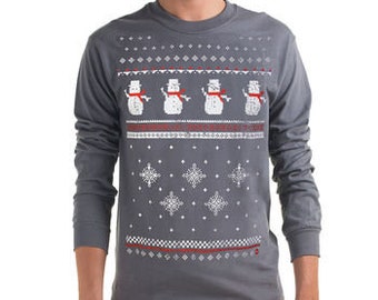 Mens / Festive / Christmas / Christmas Jumper style tee / Christmas T-shirt / Christmas tshirt / Snowman / Long Sleeve / Gift for him