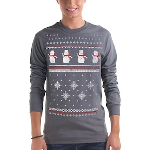 Mens / Festive / Christmas / Christmas Jumper style tee / Christmas T-shirt / Christmas tshirt / Snowman / Long Sleeve / Gift for him