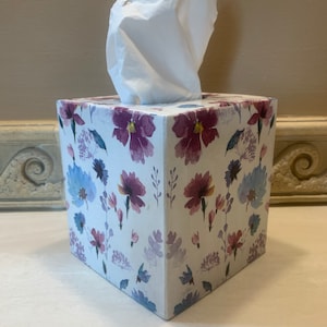 Blue and Purple Wild Flower Decoupaged Tissue Box