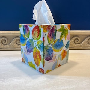 Colorful Leaves Decoupaged Tissue Box