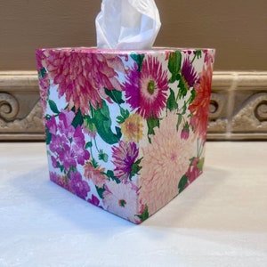 Multi-Colored Summer Blooms Decoupaged Tissue Box
