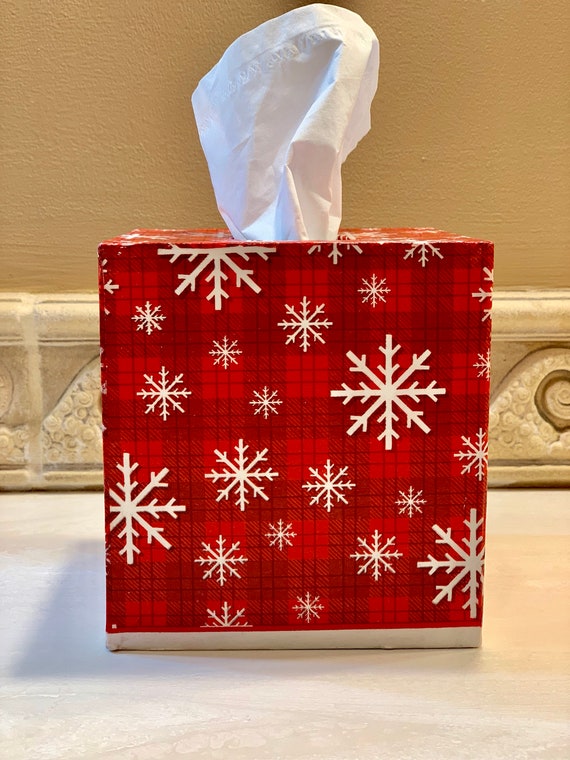 Tis The Season Handmade Christmas Snowflake Decor Decoupaged Tissue Box Cover 