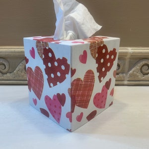 Red Polka-dotted and Pink Plaid Hearts Valentines Tissue Box Cover