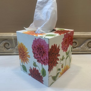 Multi-Colored Dahalias Decoupaged Tissue Box