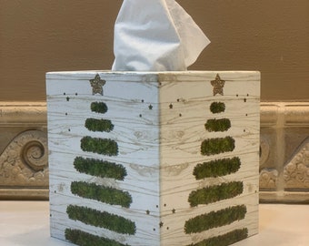 Oh Christmas Tree!!   Green and White Rustic Christmas Tree Tissue Box Cover