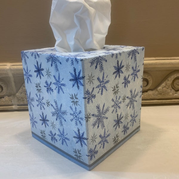 Snow is in the Air!!  Blue and Silver Snowflake Tissue Box Cover