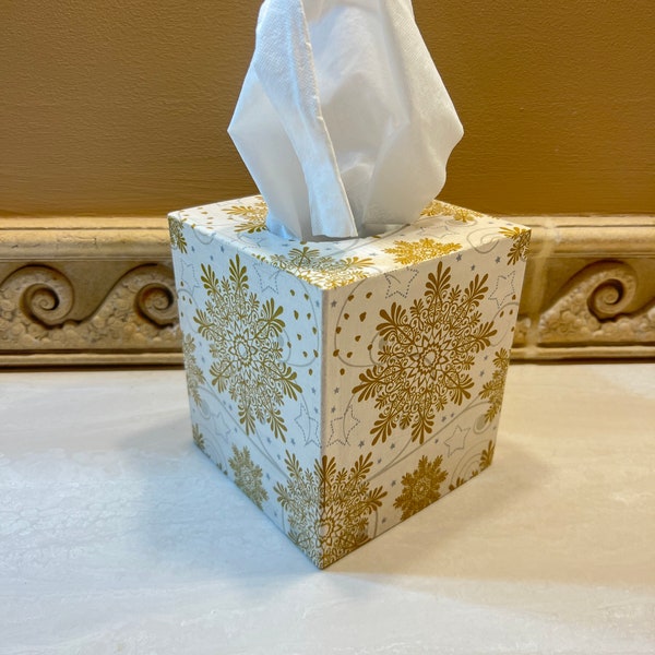 Snow is in the Air!!  Gold Snowflake and silver stars Tissue Box Cover