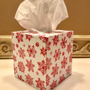 Snow is in the Air!!   Red and White Snowflake Tissue Box Cover
