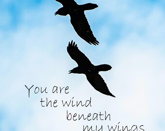 Crows In Flight with "You are the wind beneath my wings" saying 8X12 Photographic Print Only