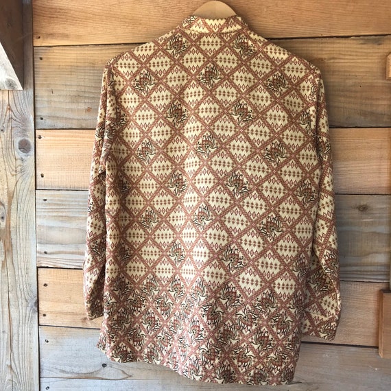 sixties 60s large nylon batik print button up lon… - image 2