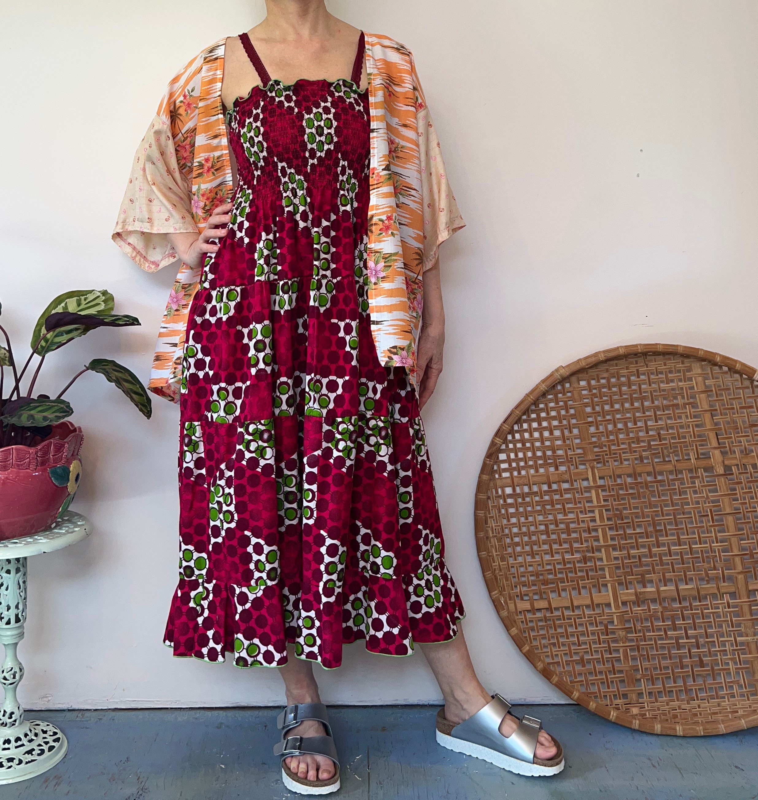 Vintage Batik Dress Pink Tube Top Midi Full Gathered Skirt - Etsy