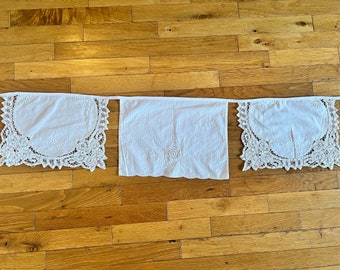 Upcycled garland doily bunting banner crochet tatting cottagecore party decor summer garden festival neutral lace flags