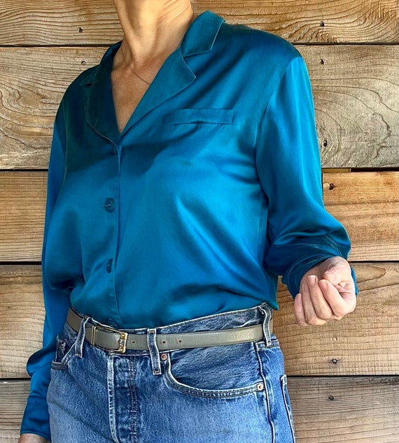 Vintage silk blouse eighties button up disco shin… - image 3