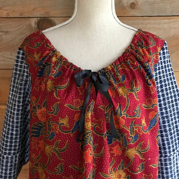 handgemachte Upcycled Vintage indonesische und japanische Baumwolle slow fashion nachhaltige BauernStil Tunika Kleid Boho handmade ooak