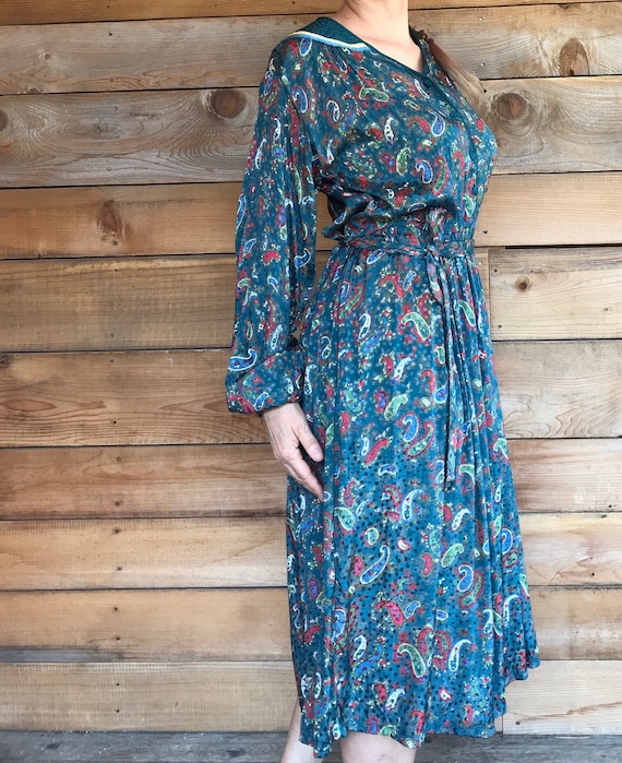 Seventies 70s Hippie Boho Paisley Summer Day Dress Green Large Papillon Brand West Coast Made in India Etsy