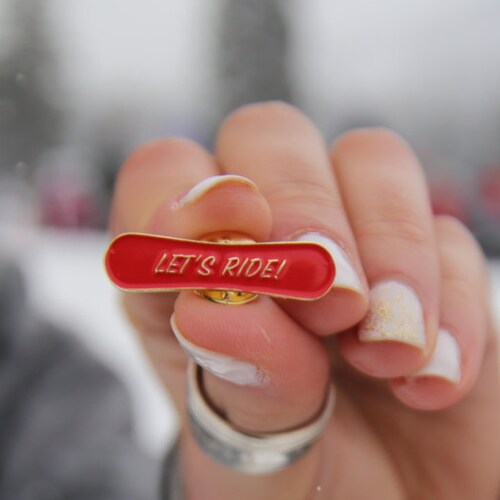Snowboard Enamel Pin - "Let's Ride!"