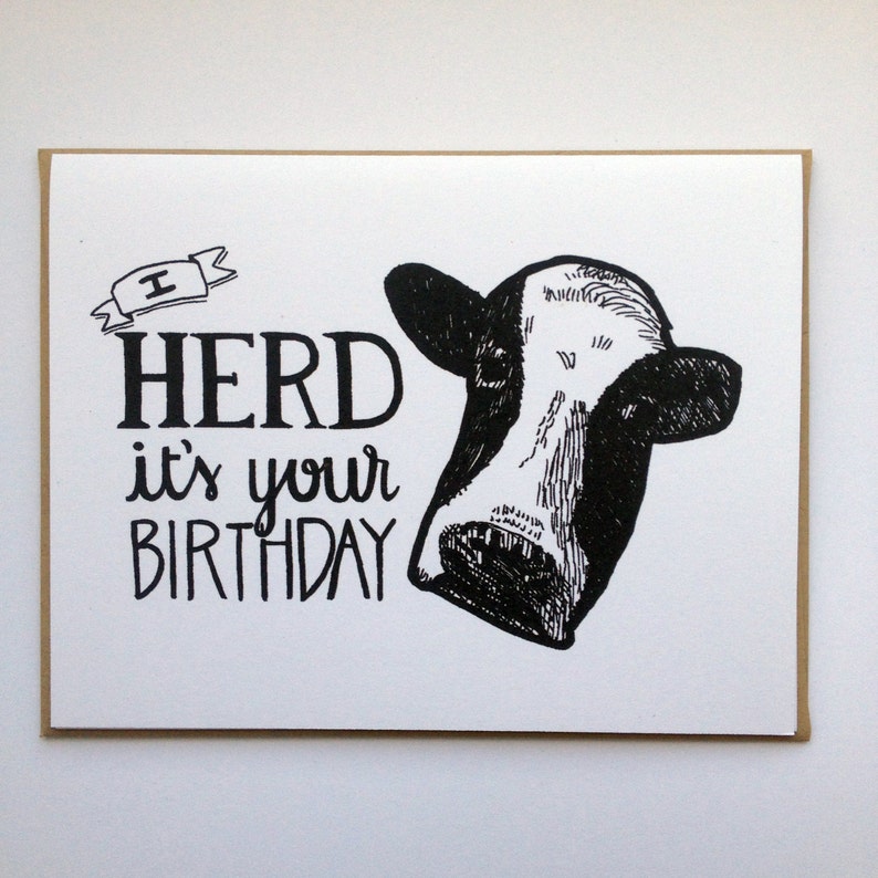 I HERD It's Your Birthday Hand Lettered Greeting Card image 1