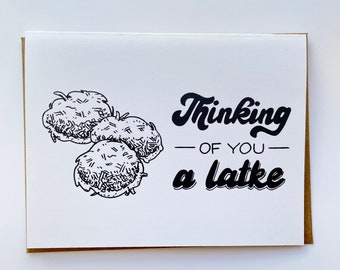 Thinking of You a Latke - Hand Lettered Hanukkah Holiday Greeting Card