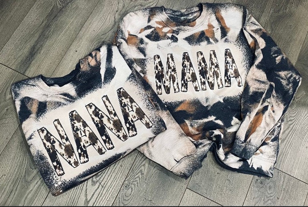 Cow Hide Cow Print Name Mama Mimi Etc. Bleached Sweatshirt - Etsy