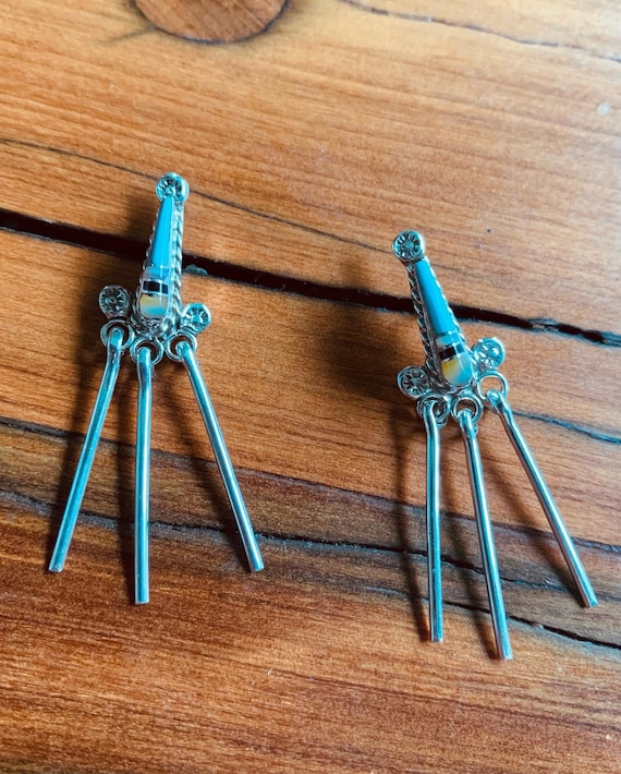 Navajo handmade Turquoise inlay dangle stud earri… - image 1