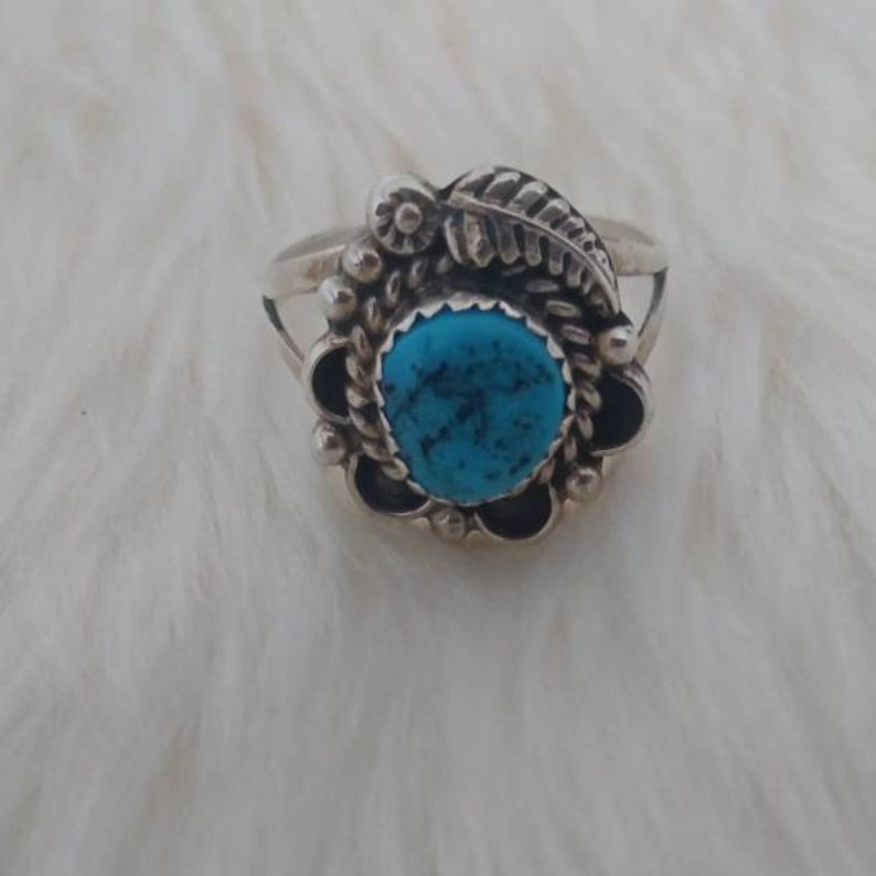 9 Navajo Sleeping Beuaty leaf work Turquoise Ring