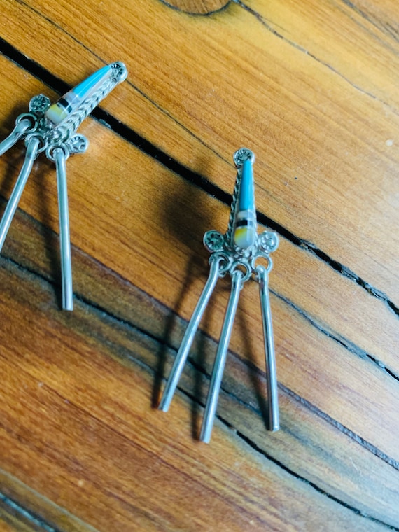 Navajo handmade Turquoise inlay dangle stud earri… - image 4