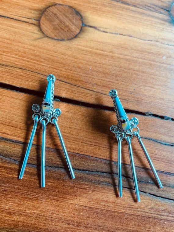 Navajo handmade Turquoise inlay dangle stud earri… - image 3