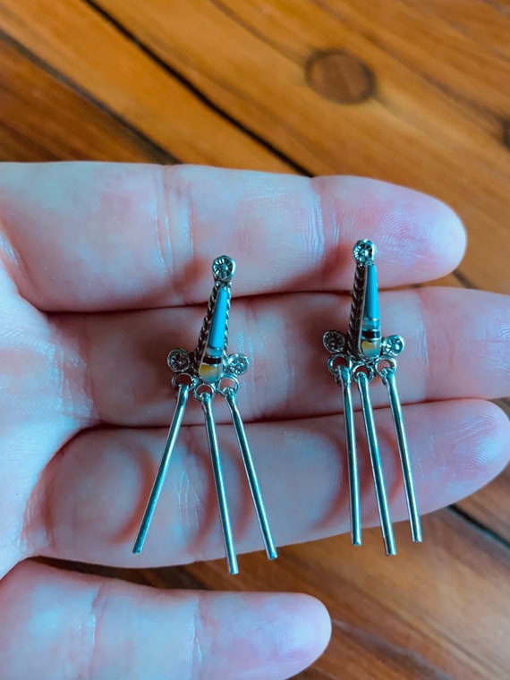 Navajo handmade Turquoise inlay dangle stud earri… - image 2
