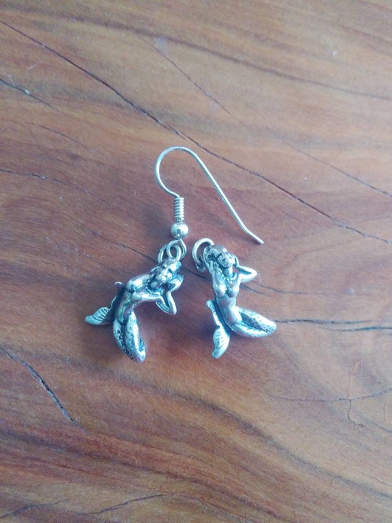 Art Glass Earrings Handmade in the USA Vintage Mermaid Earrings Solid 925 Sterling Silver Earrings Mermaid Earrings