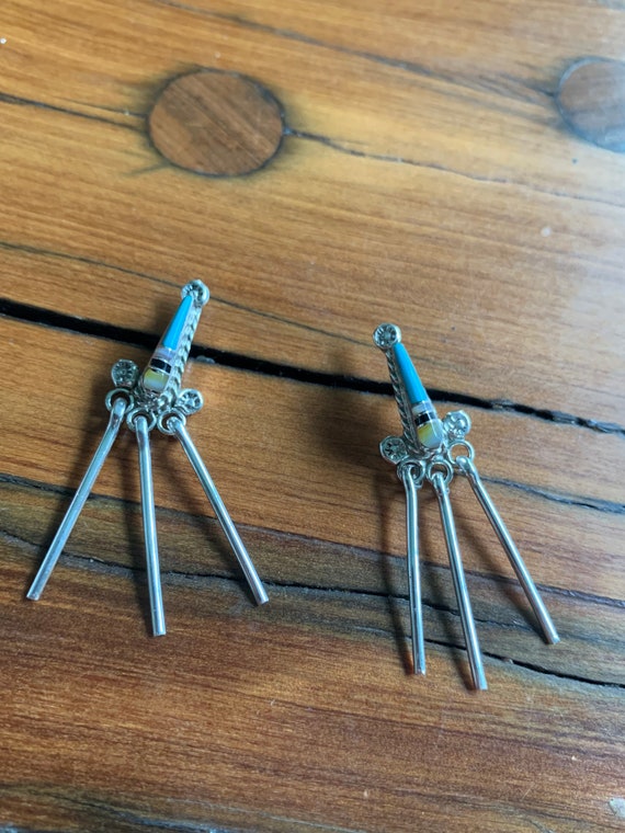 Navajo handmade Turquoise inlay dangle stud earri… - image 5