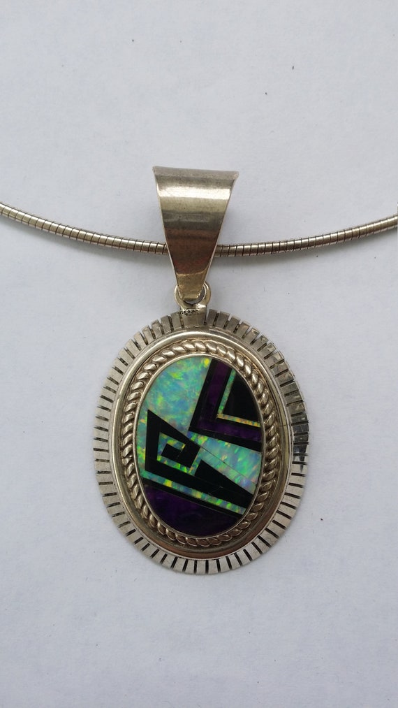 navajo 90s stock vintage new Opal And Onyx Pendant