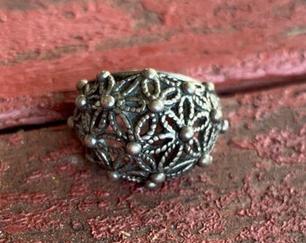 Antique floral dome ring sterling silver